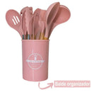 Jogo de Utensílios 12 Peças Silicone com Cabo de Madeira — Cozinha com Estilo e Qualidade