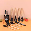 Jogo de Utensílios 12 Peças Silicone com Cabo de Madeira — Cozinha com Estilo e Qualidade