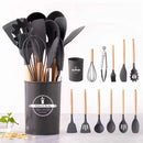 Jogo de Utensílios 12 Peças Silicone com Cabo de Madeira — Cozinha com Estilo e Qualidade