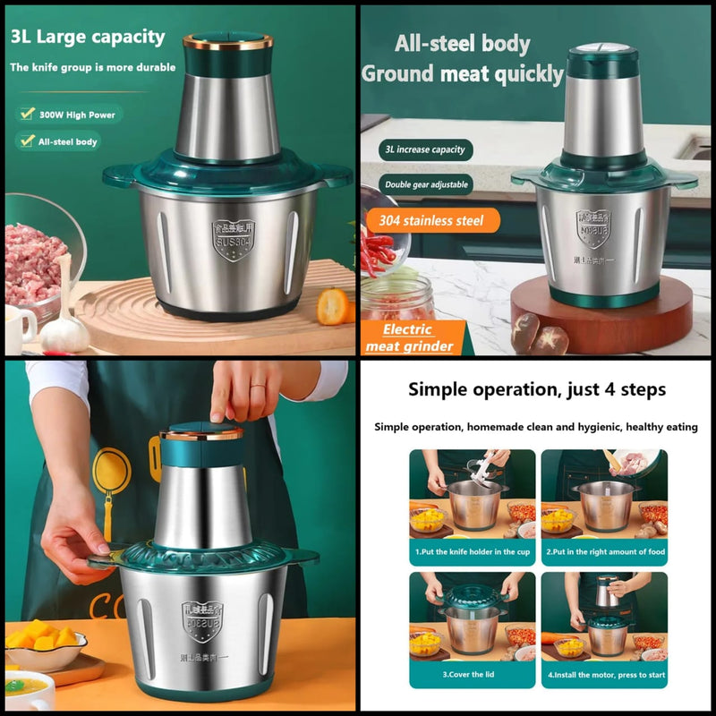 Picador Elétrico Multifuncional Aço Inox 3L — Pique Carne e Legumes em Segundos