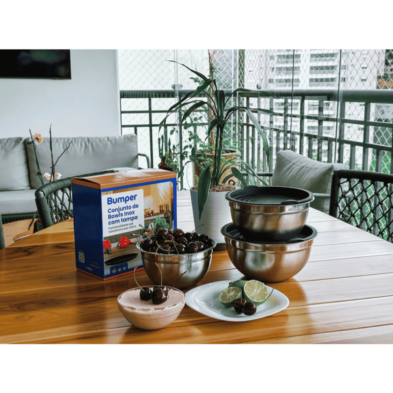 Conjunto de Bowls com Tampa Bumper — Prepare, Armazene e Sirva com Estilo