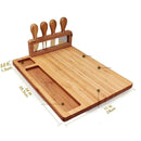 Tábua de Queijos e Frios Bambu Premium + Kit 4 Espátulas Inox — Mesa de Petiscos Perfeita