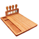 Tábua de Queijos e Frios Bambu Premium + Kit 4 Espátulas Inox — Mesa de Petiscos Perfeita